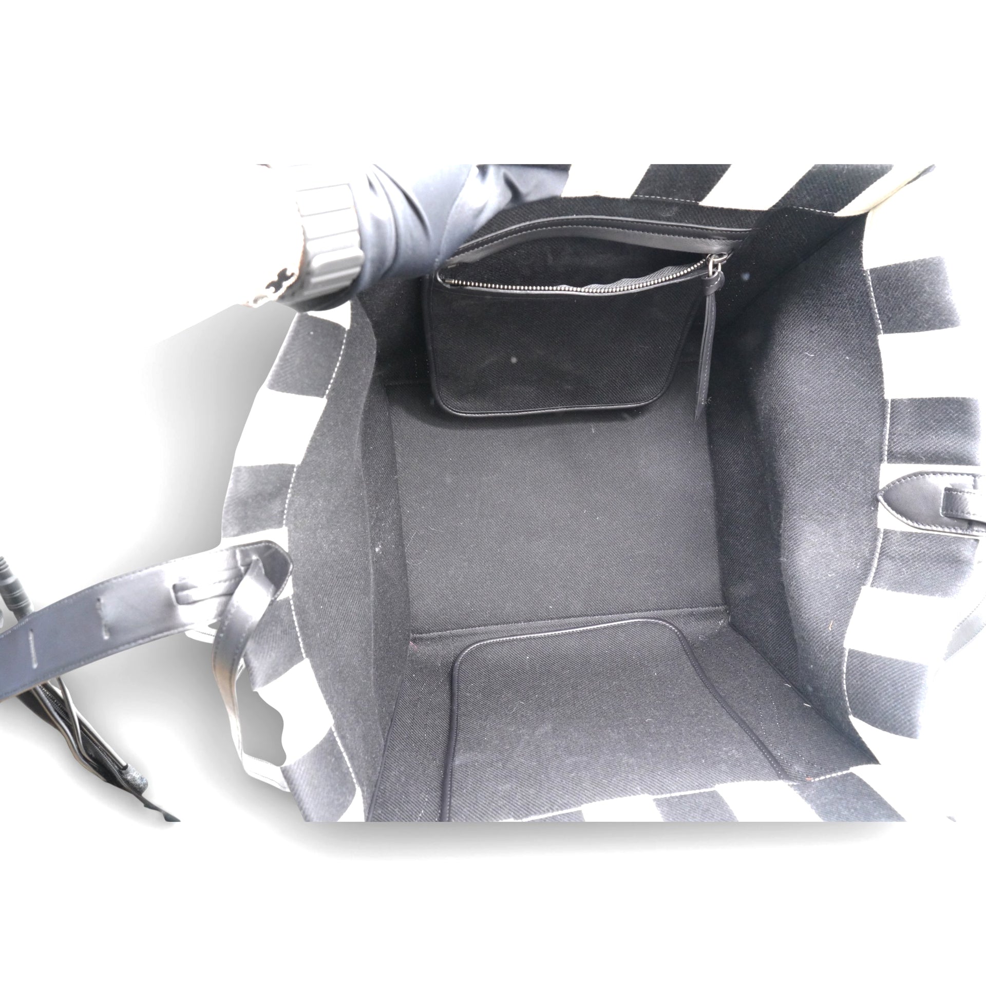 Celine Cotton Canvas Striped Phantom Luggage White Black