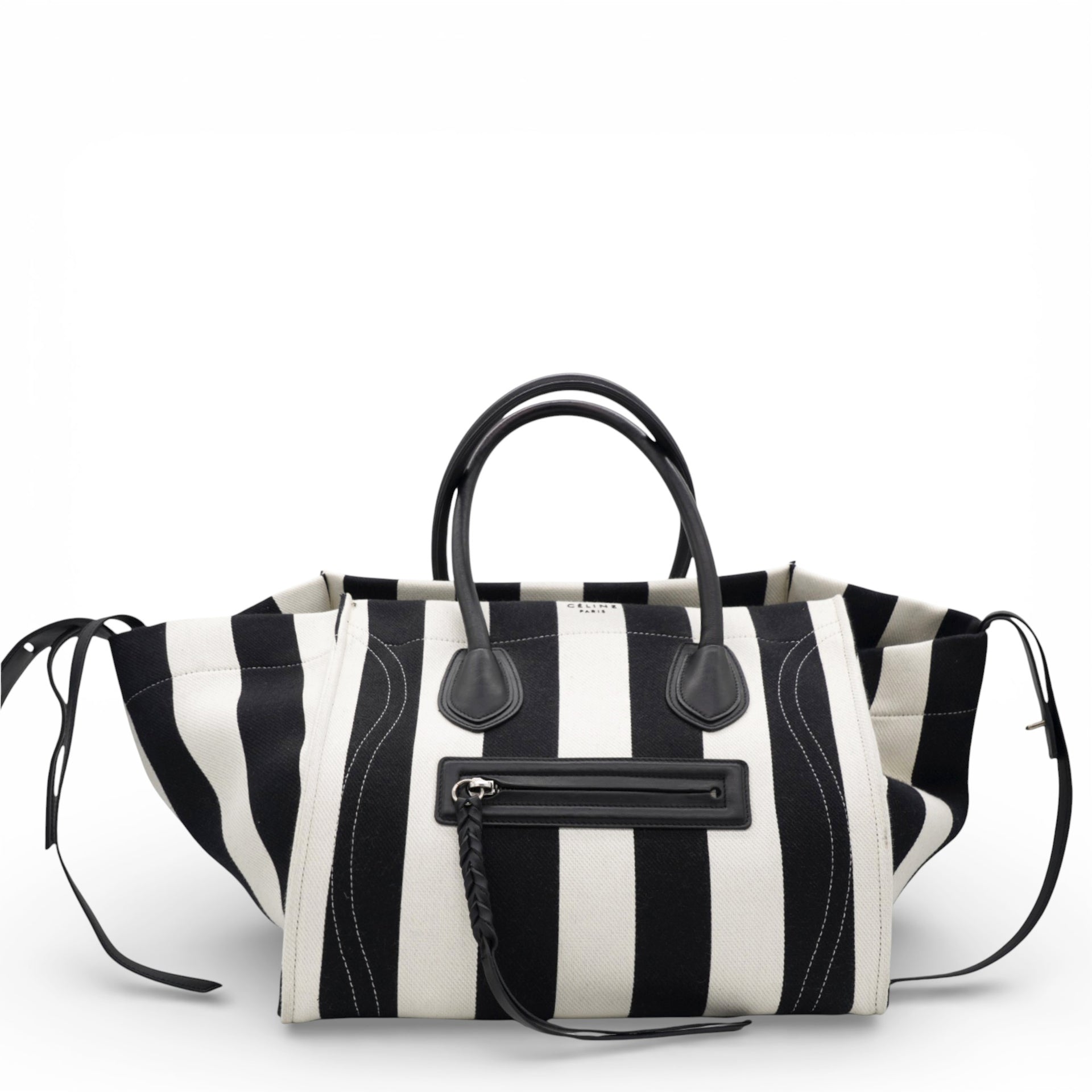 Celine Cotton Canvas Striped Phantom Luggage White Black