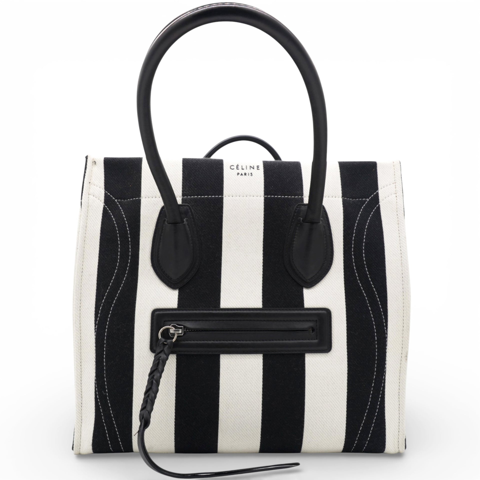 Celine Cotton Canvas Striped Phantom Luggage White Black