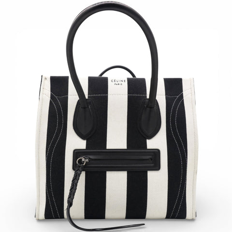 Celine Cotton Canvas Striped Phantom Luggage White Black