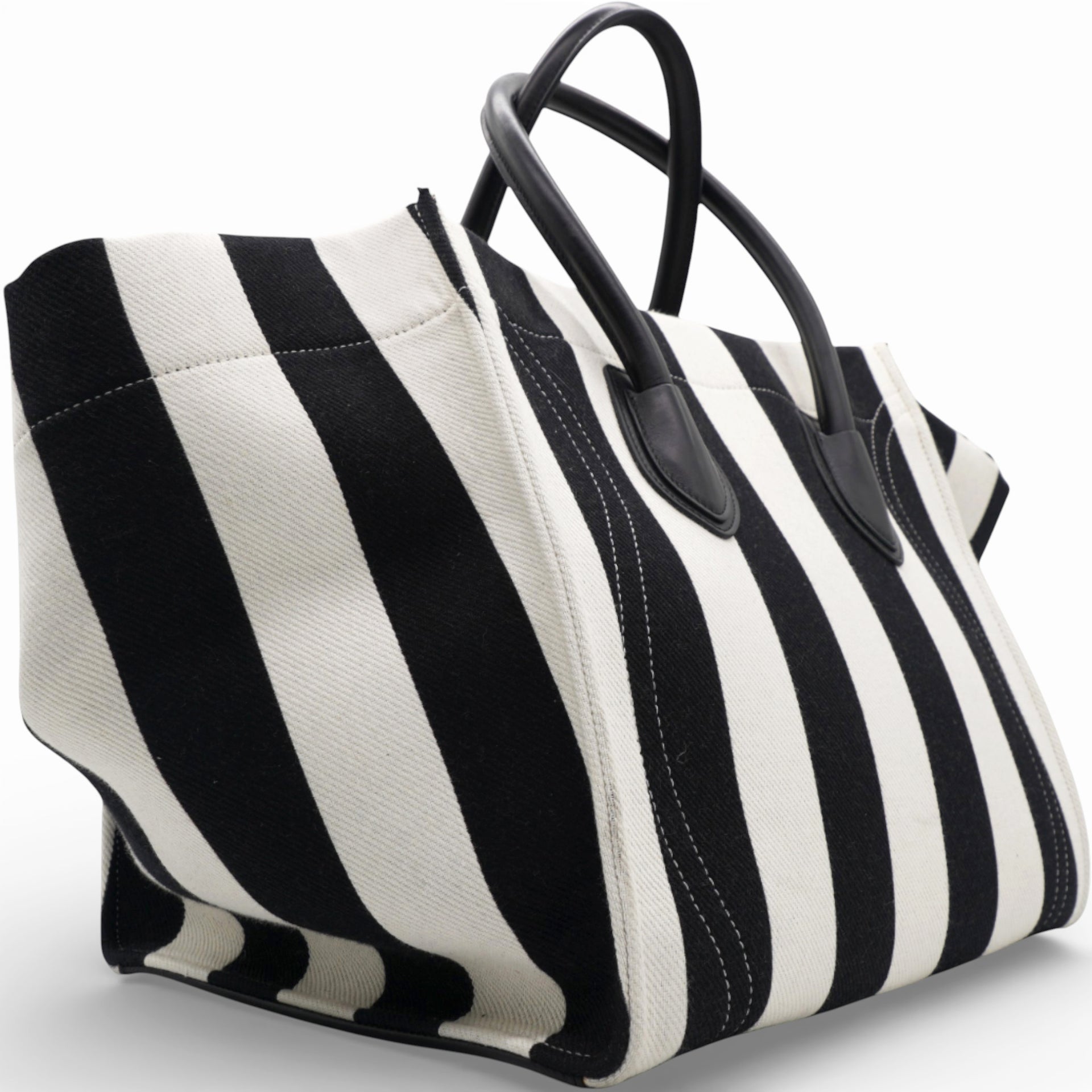 Celine Cotton Canvas Striped Phantom Luggage White Black