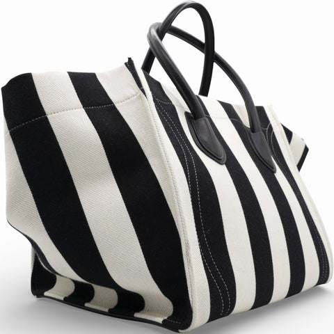 Celine Cotton Canvas Striped Phantom Luggage White Black
