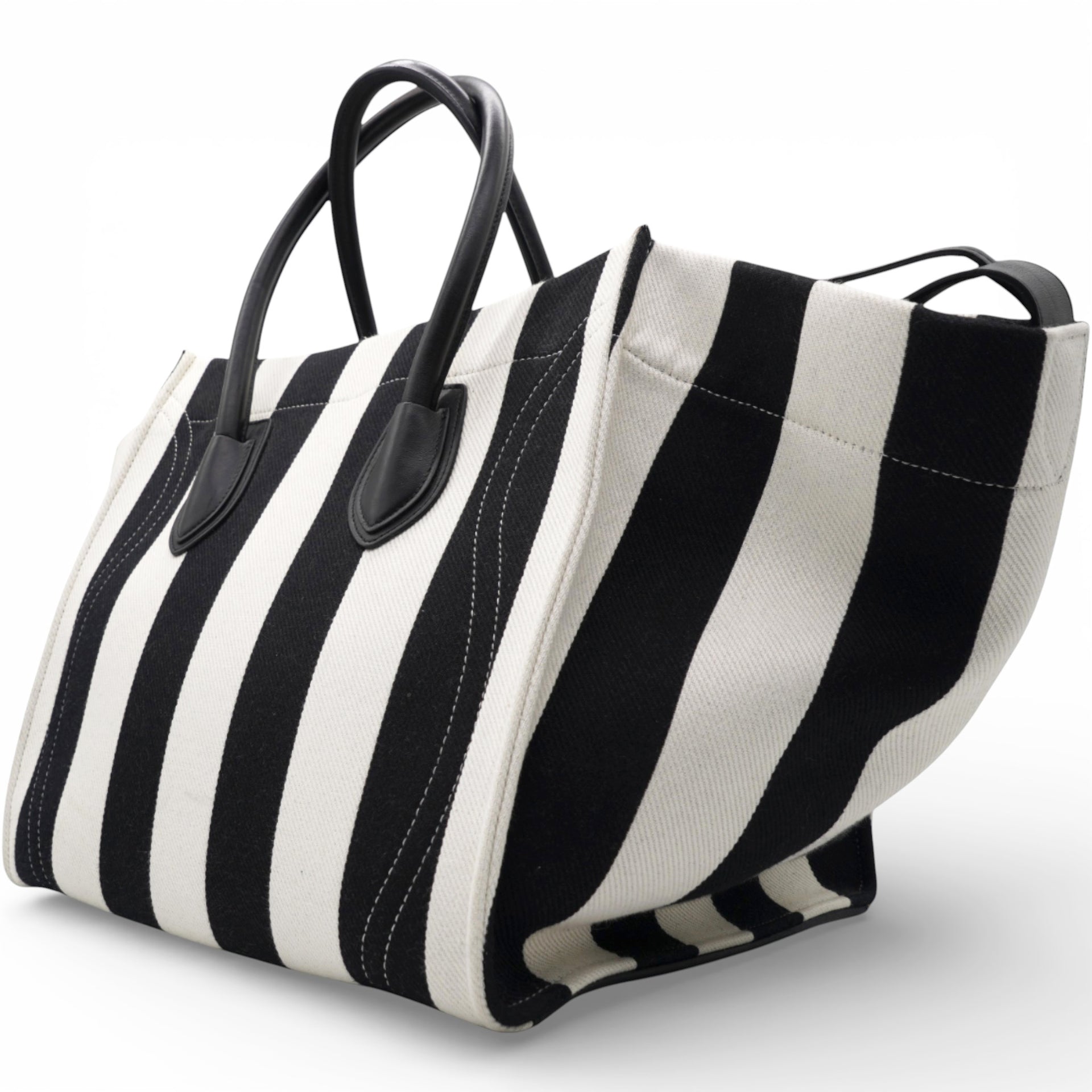 Celine Cotton Canvas Striped Phantom Luggage White Black