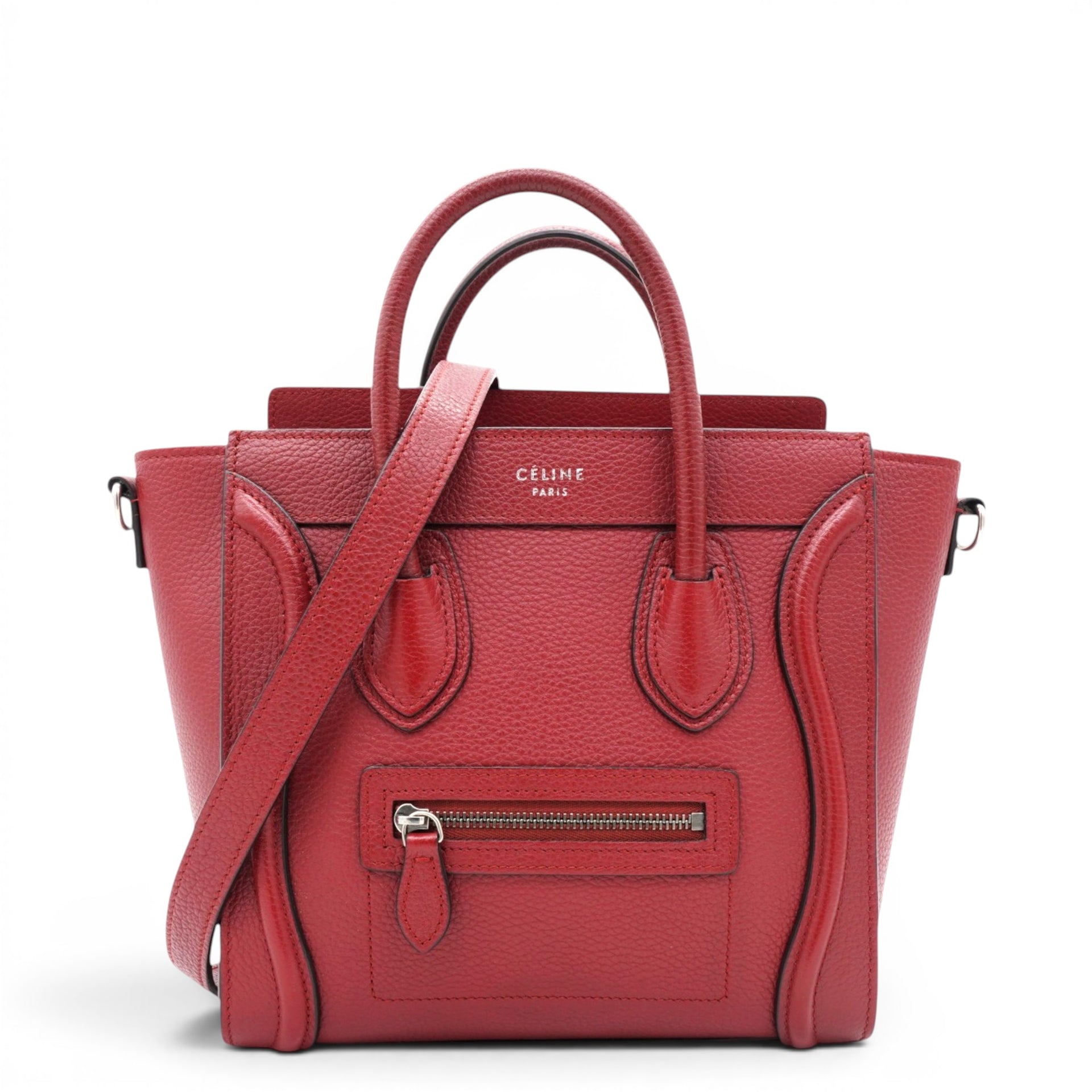 Celine Drummed Leather Nano Luggage Merlot 