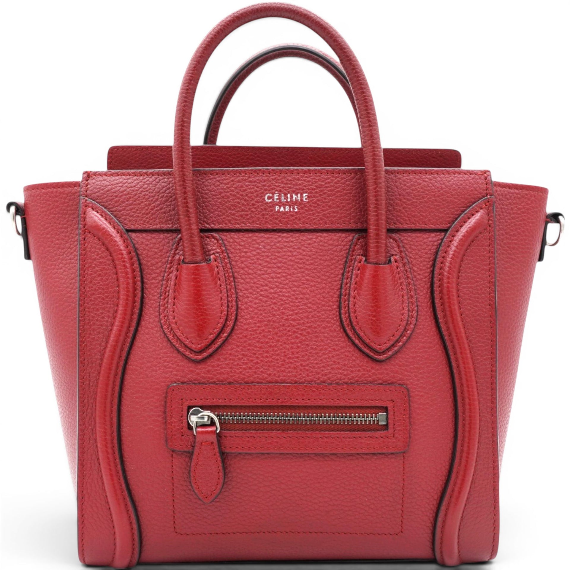 Celine Drummed Leather Nano Luggage Merlot 