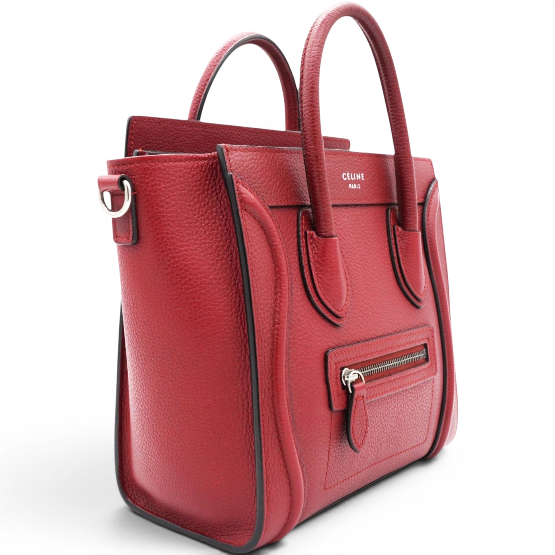 Celine Drummed Leather Nano Luggage Merlot 