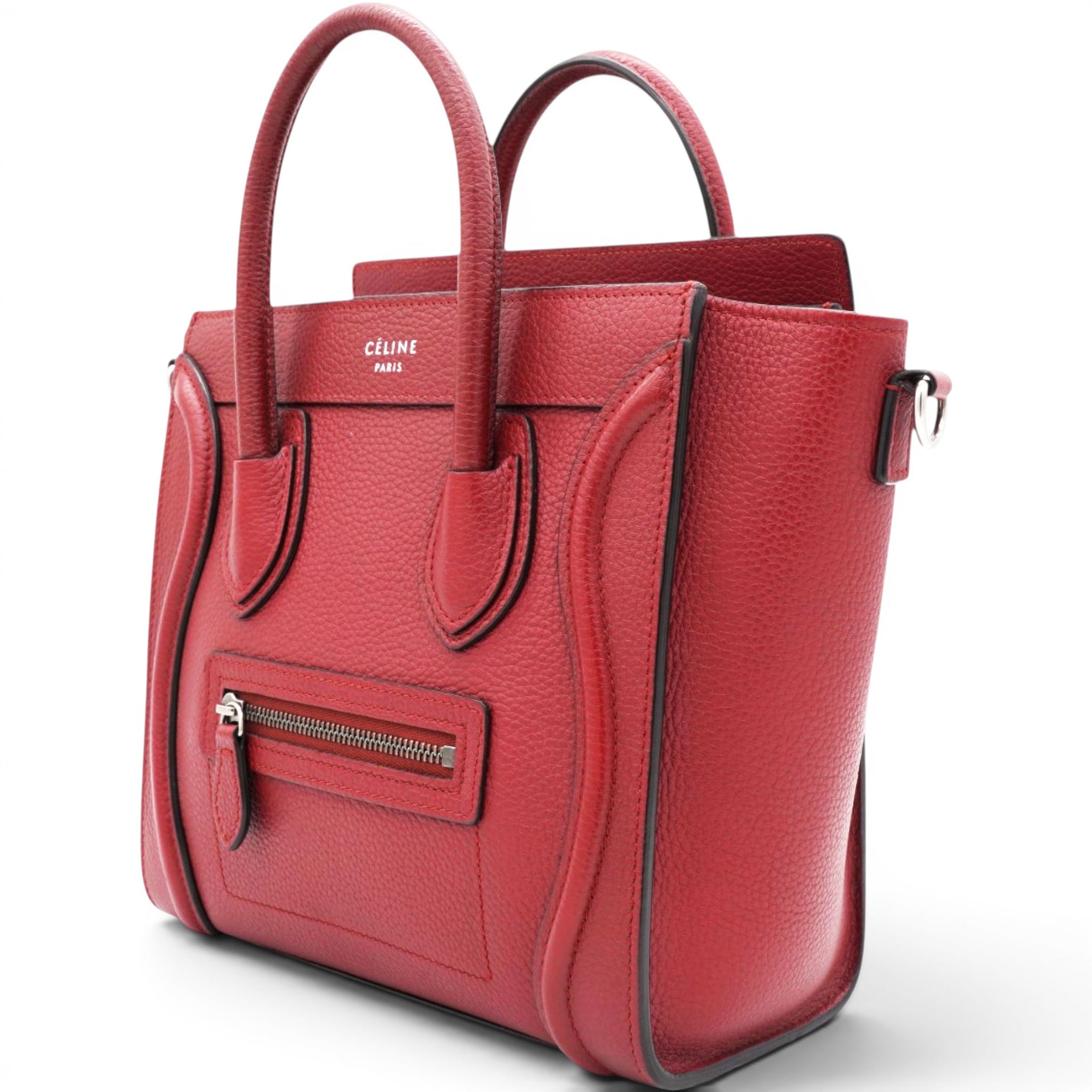Celine Drummed Leather Nano Luggage Merlot 
