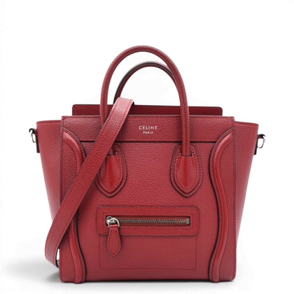 Celine Drummed Leather Nano Luggage Merlot 