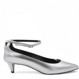 Céline Metalized Leather Ope Back Sandals Silvery Size 38 