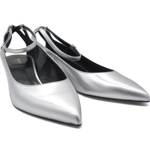 Celine Metalized Leather Ope Back Sandals Silvery Size 38  