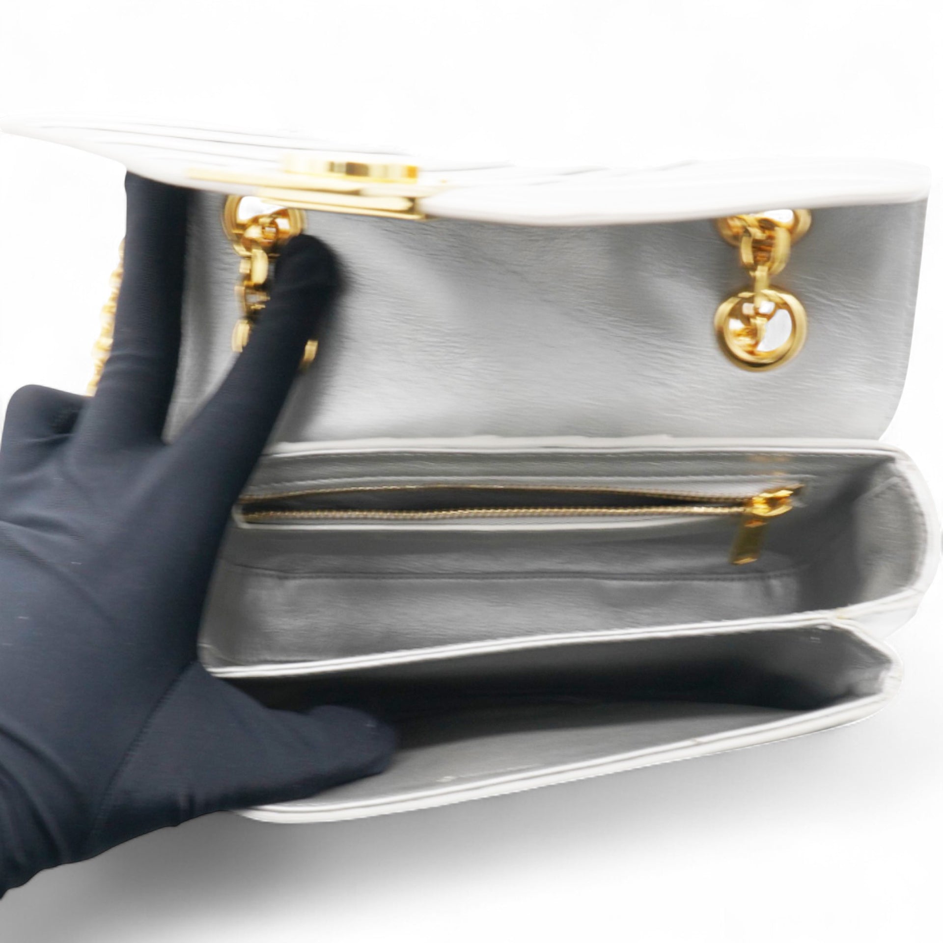 Celine Open Box Laminated Quilted Leather Shoulder Bag Silver 