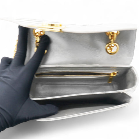 Celine Open Box Laminated Quilted Leather Shoulder Bag Silver 