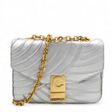 Celine Open Box Laminated Quilted Leather Shoulder Bag Silver