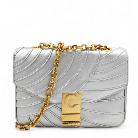 Celine Open Box Laminated Quilted Leather Shoulder Bag Silver