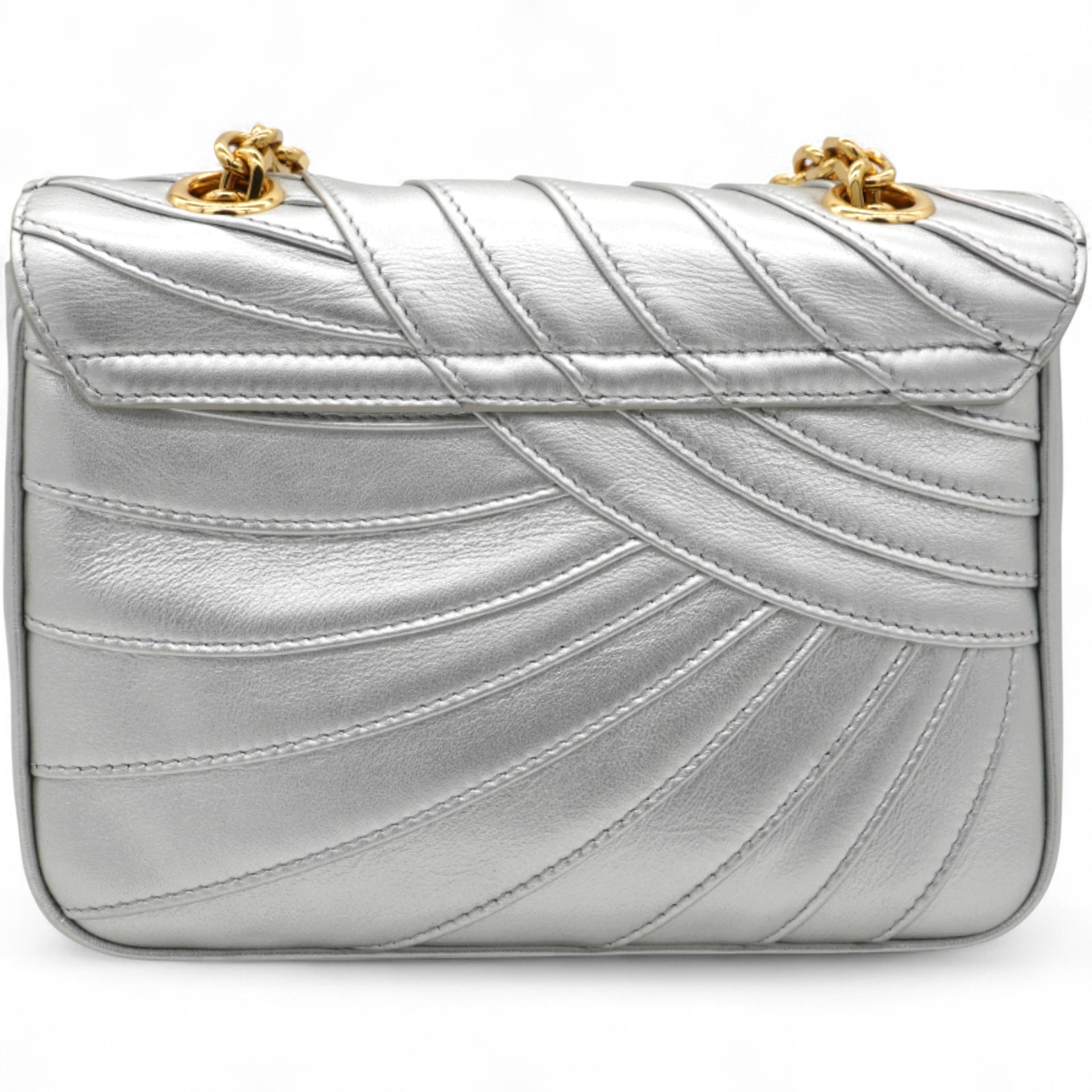Celine Open Box Laminated Quilted Leather Shoulder Bag Silver 