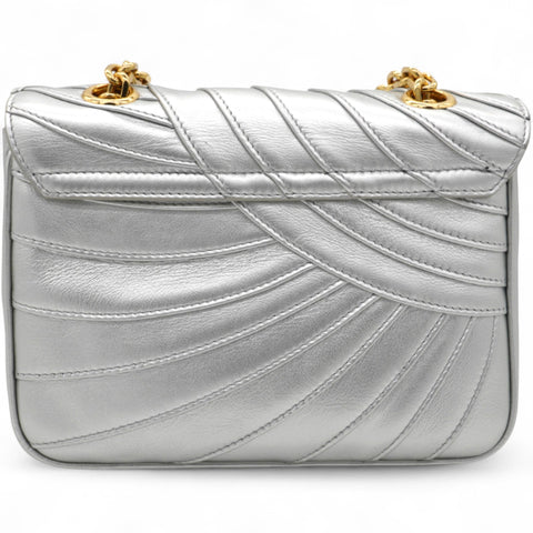 Celine Open Box Laminated Quilted Leather Shoulder Bag Silver 