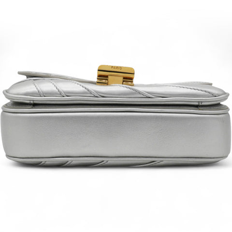 Celine Open Box Laminated Quilted Leather Shoulder Bag Silver 