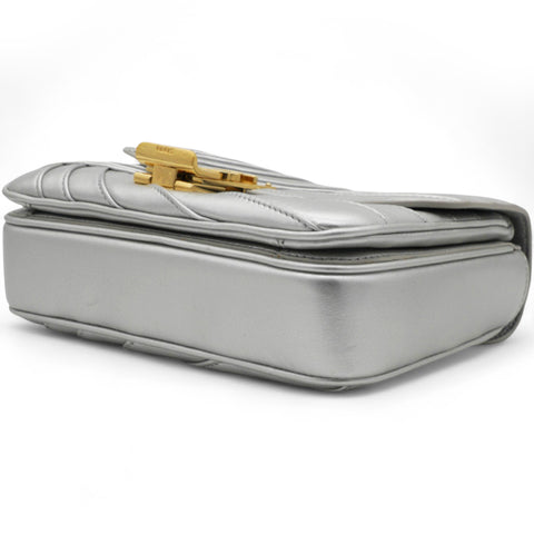 Celine Open Box Laminated Quilted Leather Shoulder Bag Silver 