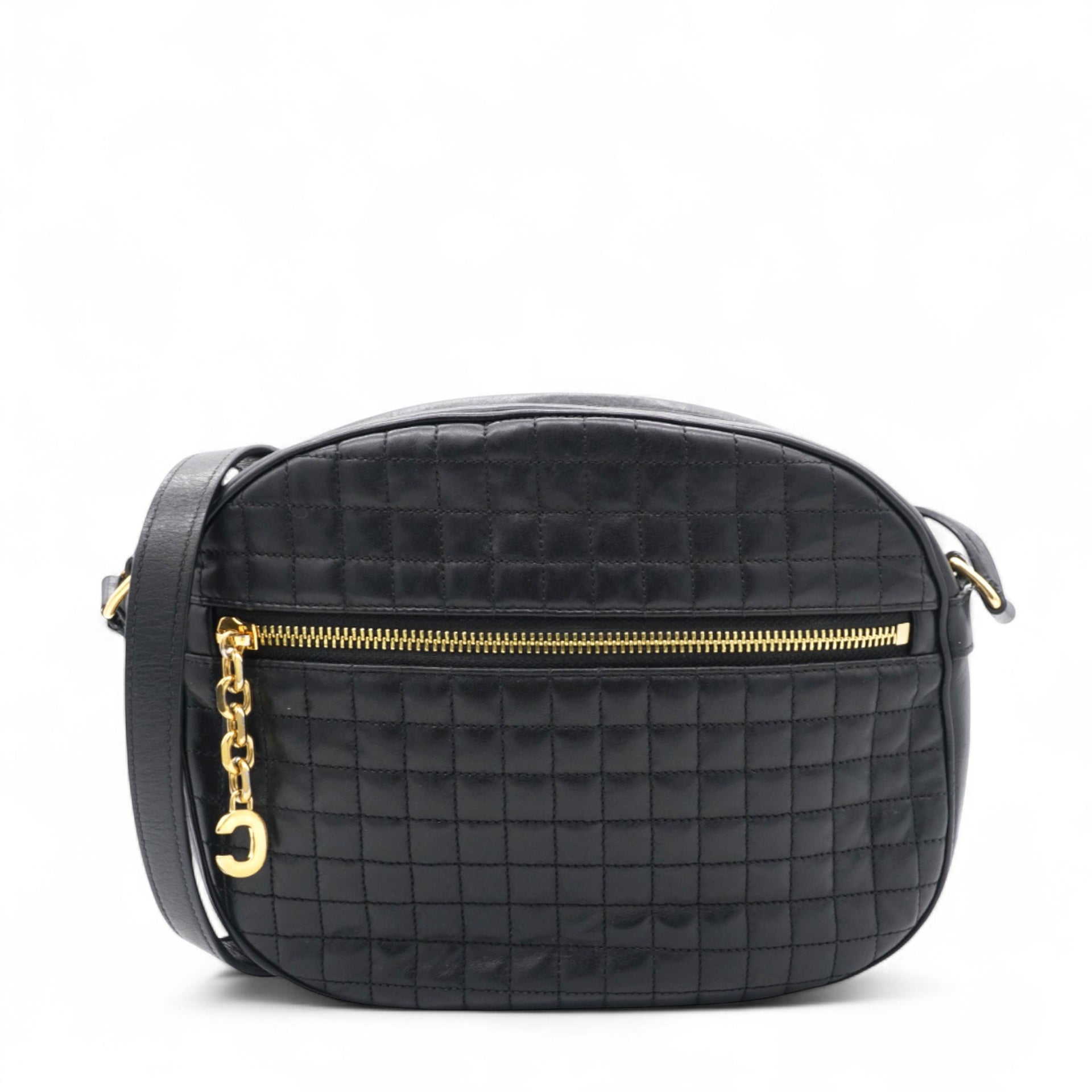 Celine Quilted C Charm Bag Black 