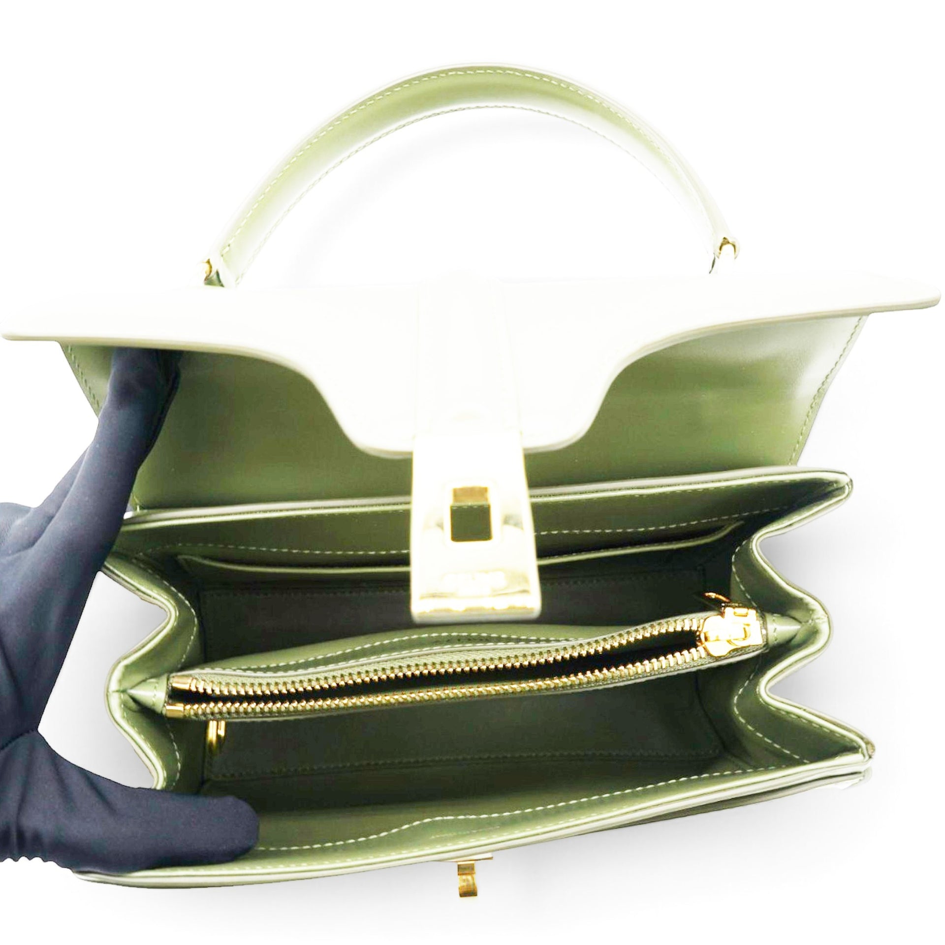 Celine Satinated Calfskin Mini 16 Top Handle Bag Sage 