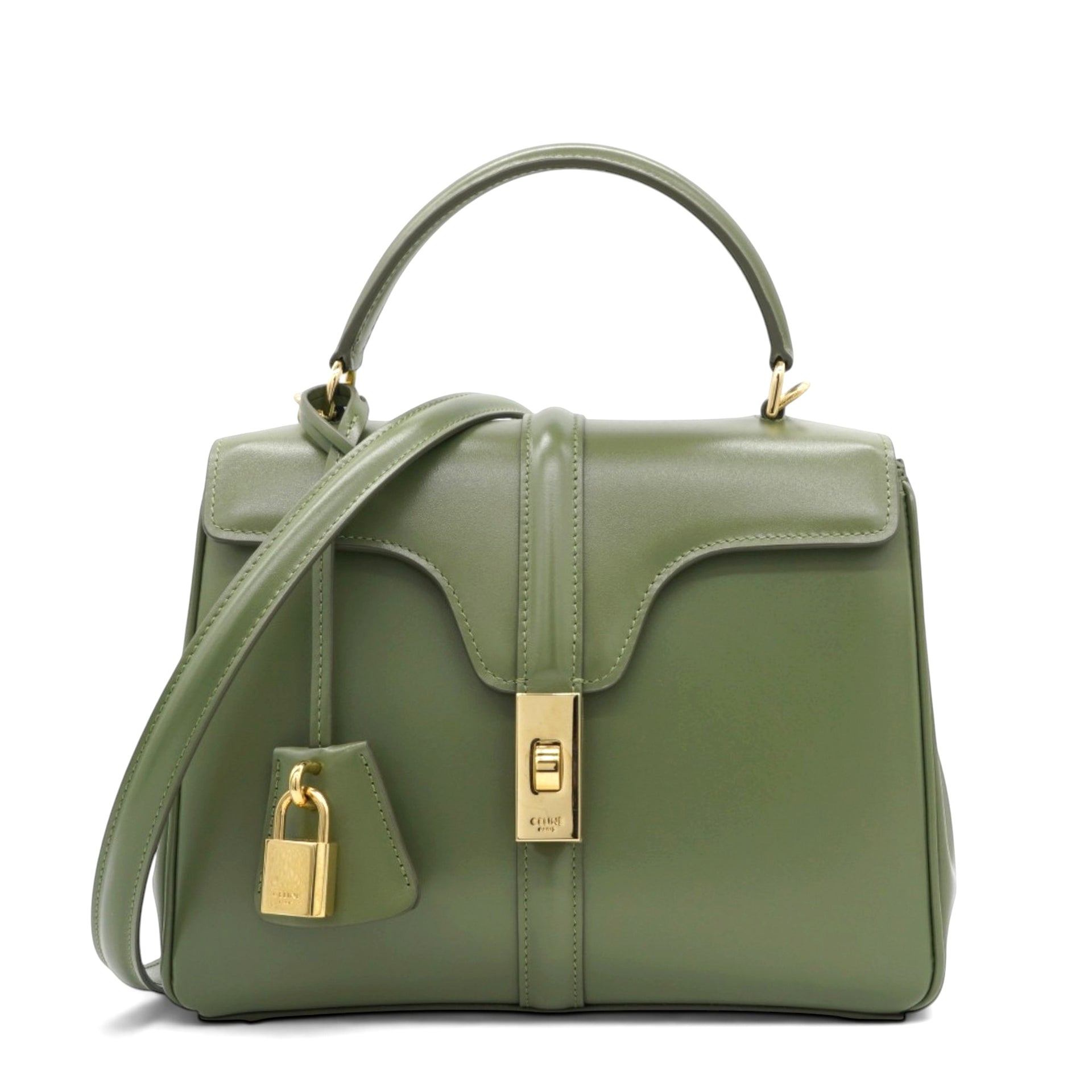 Celine Satinated Calfskin Mini 16 Top Handle Bag Sage 