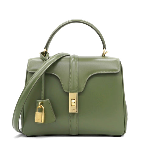 Celine Satinated Calfskin Mini 16 Top Handle Bag Sage 