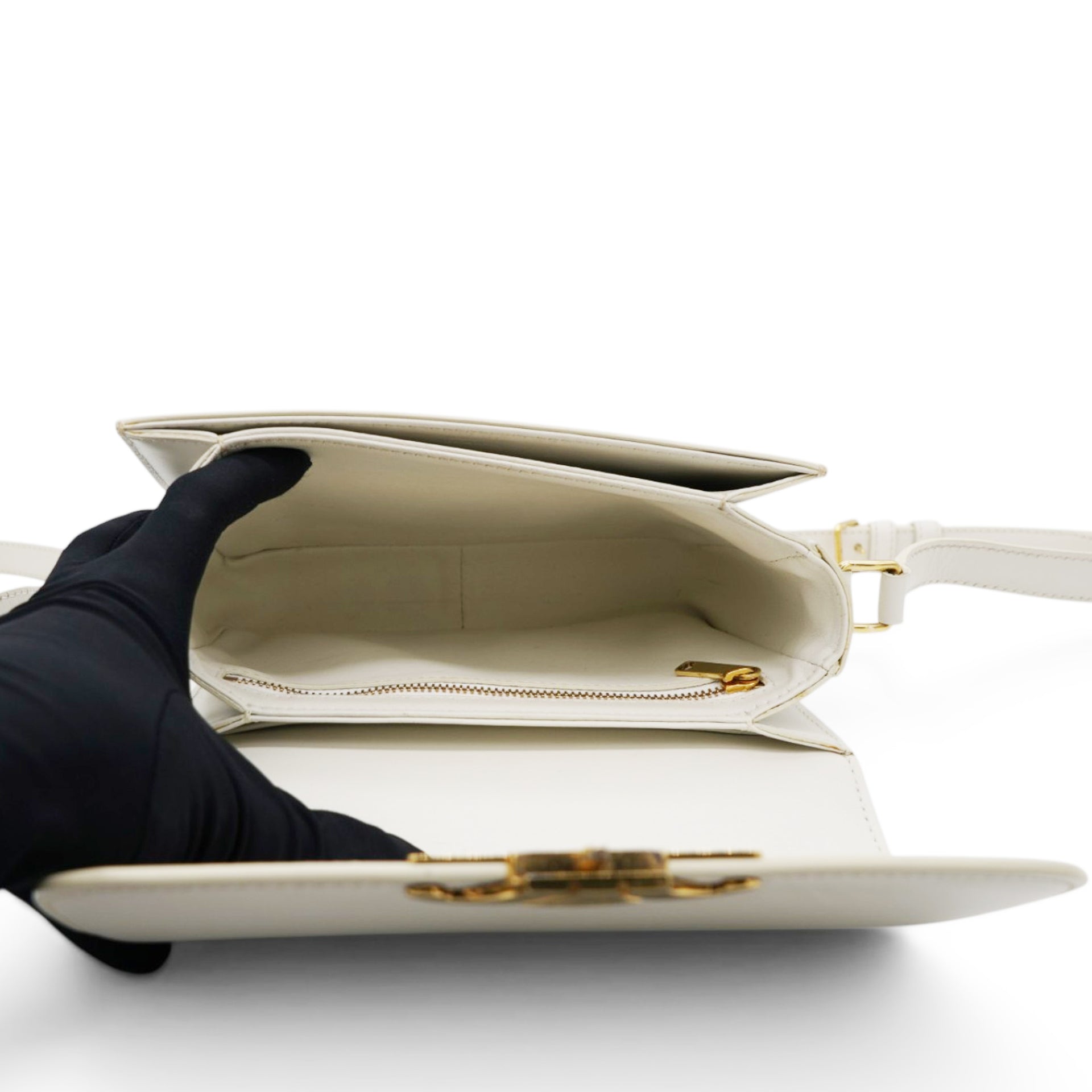 Celine Shiny Calfskin Teen Triomphe White 