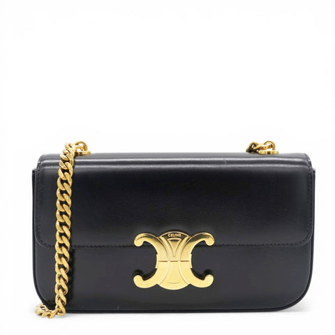Celine Shiny Leather Triomphe Shoulder Bag Black 