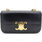 Celine Shiny Leather Triomphe Shoulder Bag Black 