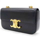 Celine Shiny Leather Triomphe Shoulder Bag Black 