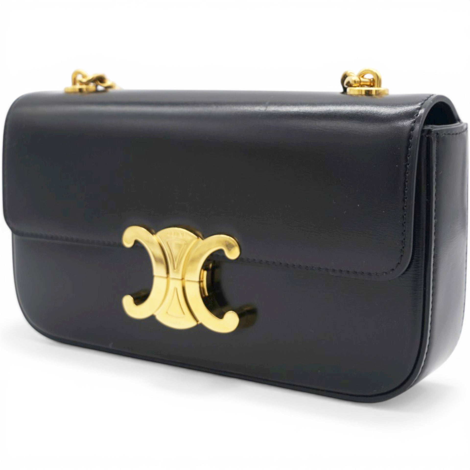 Celine Shiny Leather Triomphe Shoulder Bag Black 