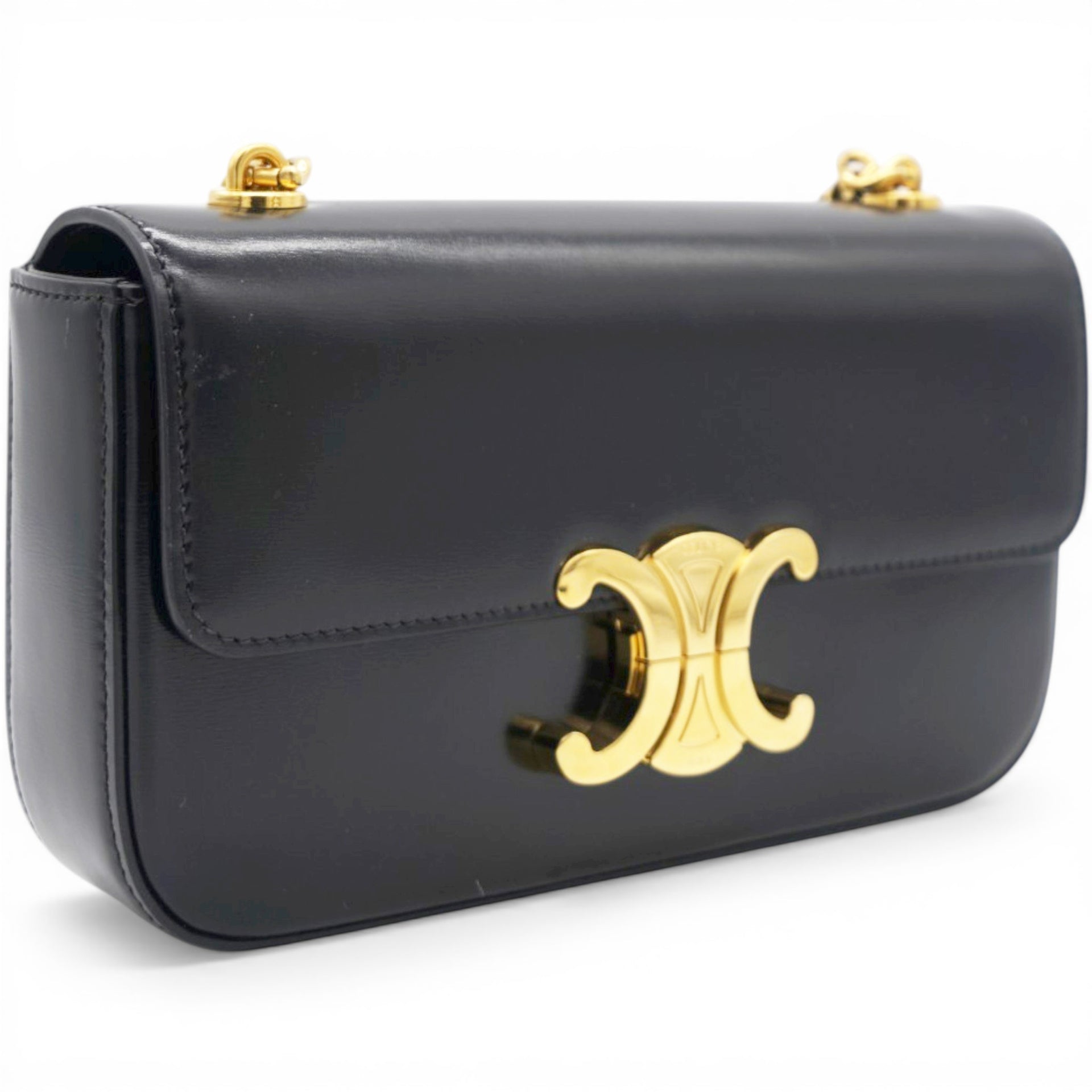 Celine Shiny Leather Triomphe Shoulder Bag Black 