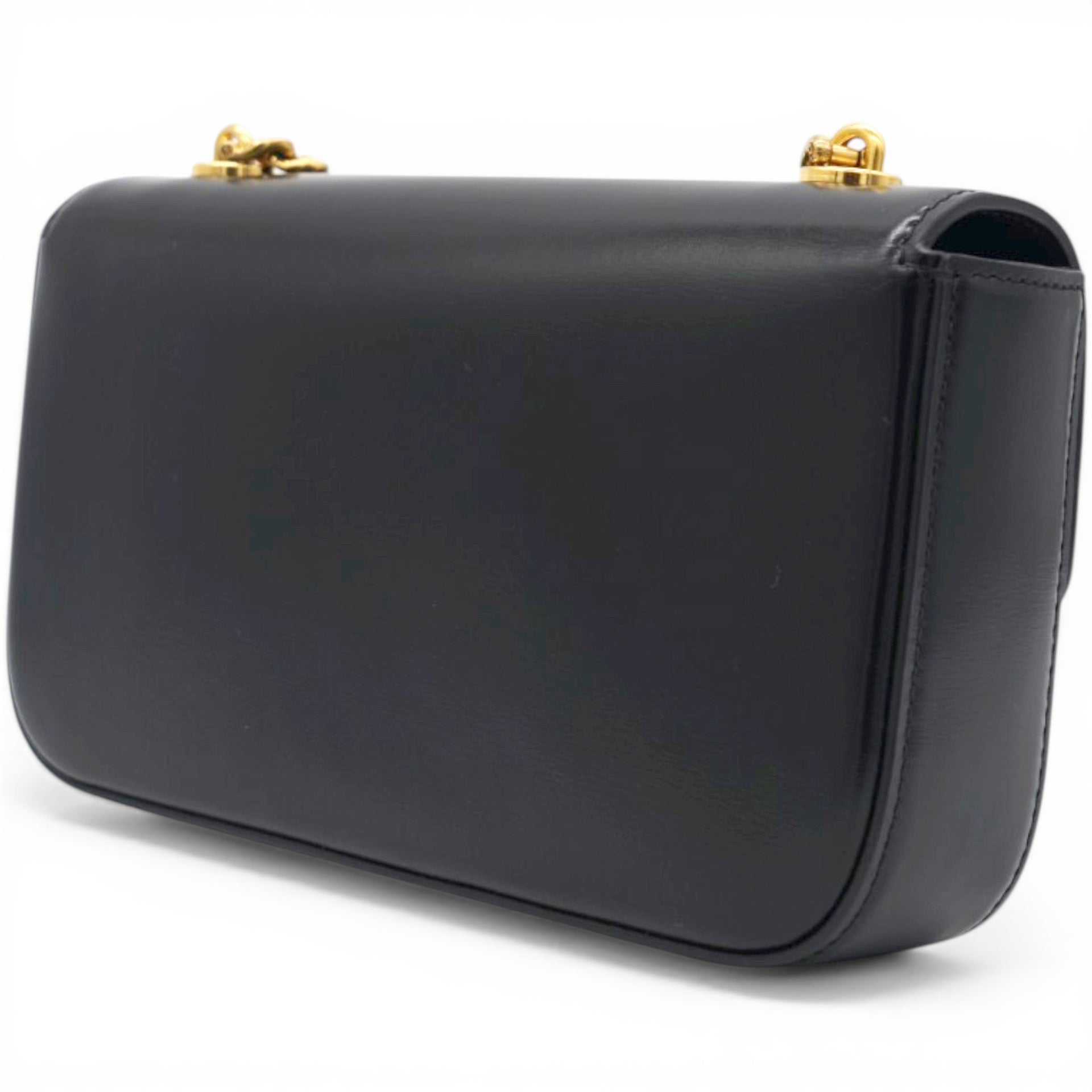 Celine Shiny Leather Triomphe Shoulder Bag Black 