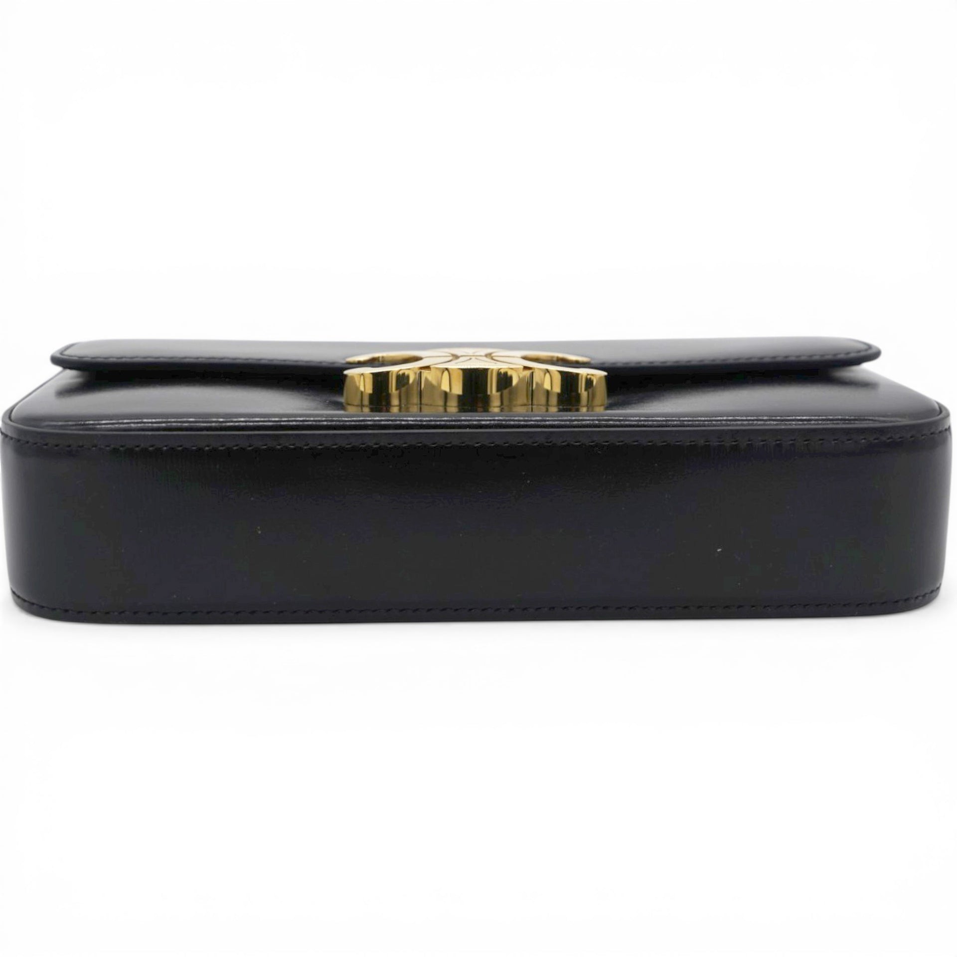 Celine Shiny Leather Triomphe Shoulder Bag Black 