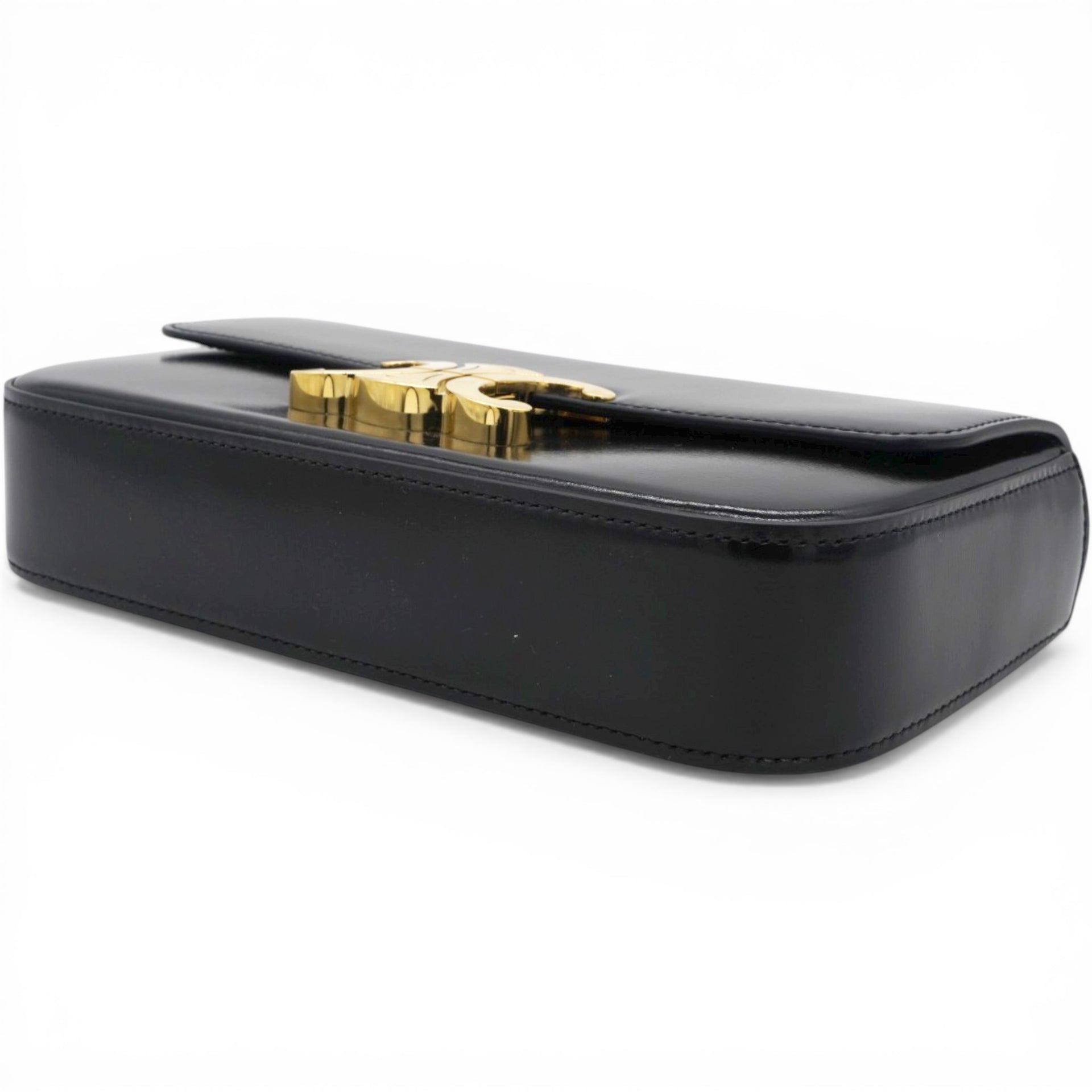 Celine Shiny Leather Triomphe Shoulder Bag Black 