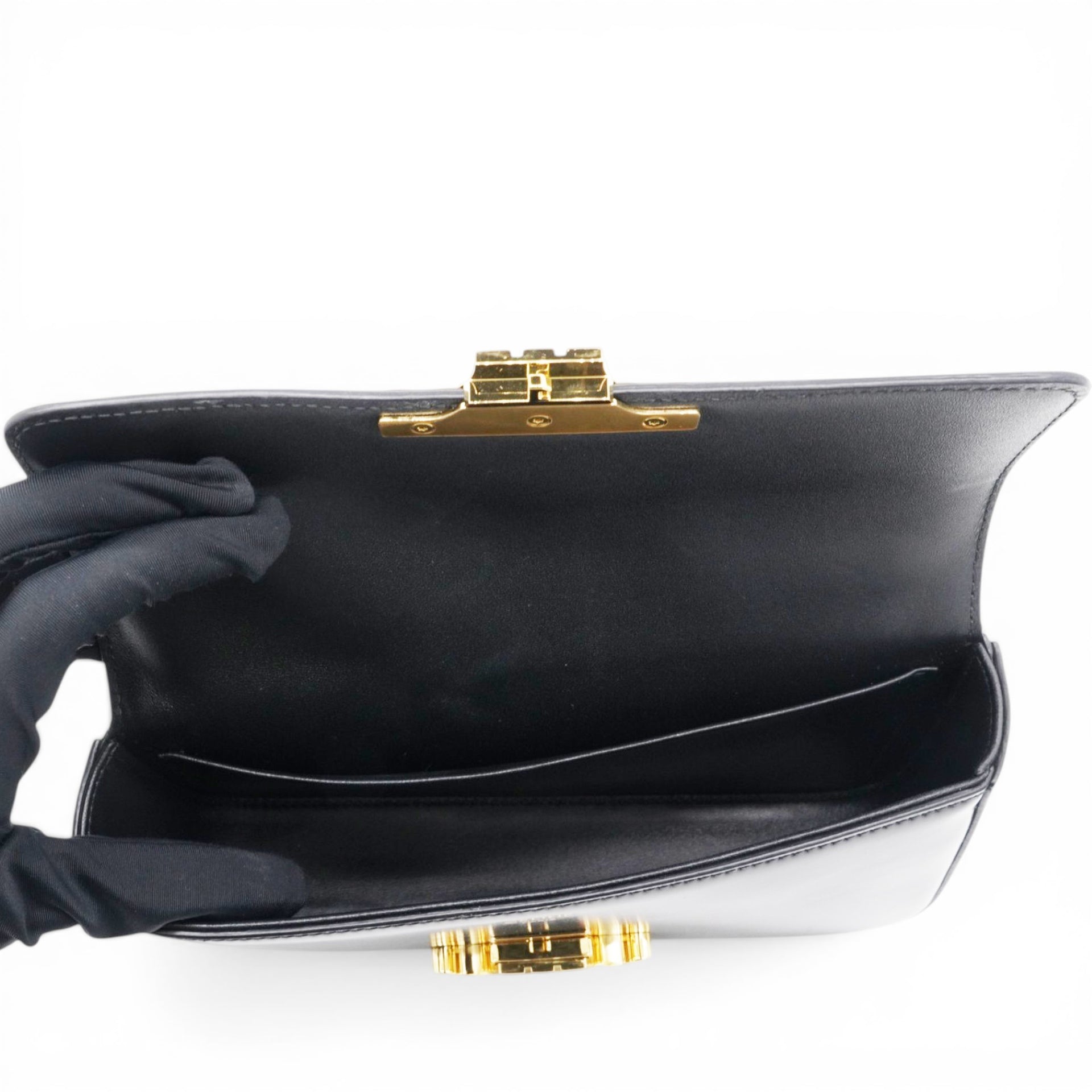 Celine Shiny Leather Triomphe Shoulder Bag Black 