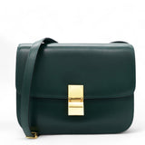  Celine Spazzolato Calfskin Classic Box Medium Flap Bag Dark Green 
