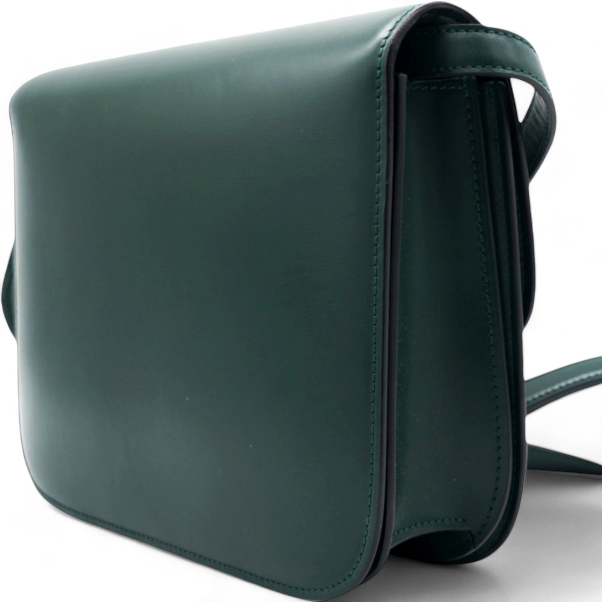  Celine Spazzolato Calfskin Classic Box Medium Flap Bag Dark Green 