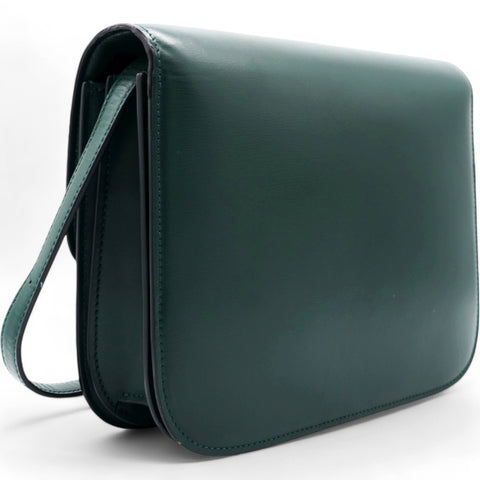  Celine Spazzolato Calfskin Classic Box Medium Flap Bag Dark Green 
