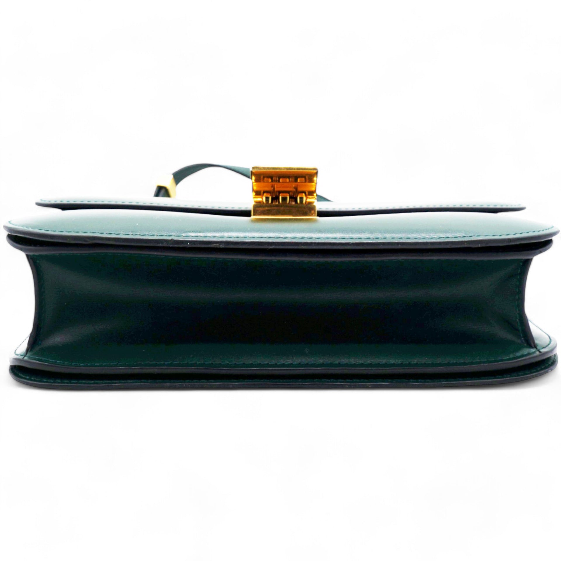  Celine Spazzolato Calfskin Classic Box Medium Flap Bag Dark Green 