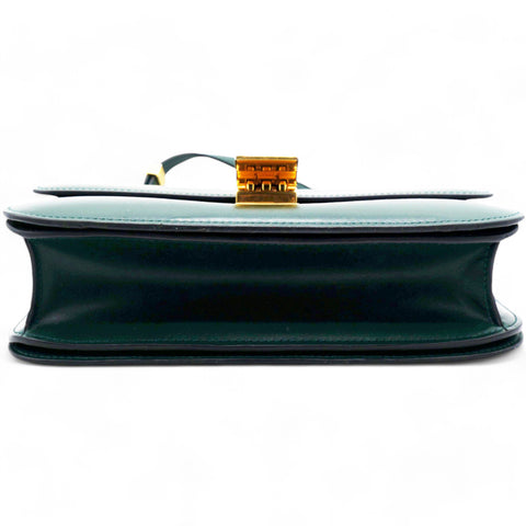  Celine Spazzolato Calfskin Classic Box Medium Flap Bag Dark Green 