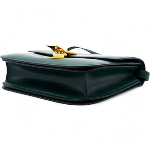  Celine Spazzolato Calfskin Classic Box Medium Flap Bag Dark Green 