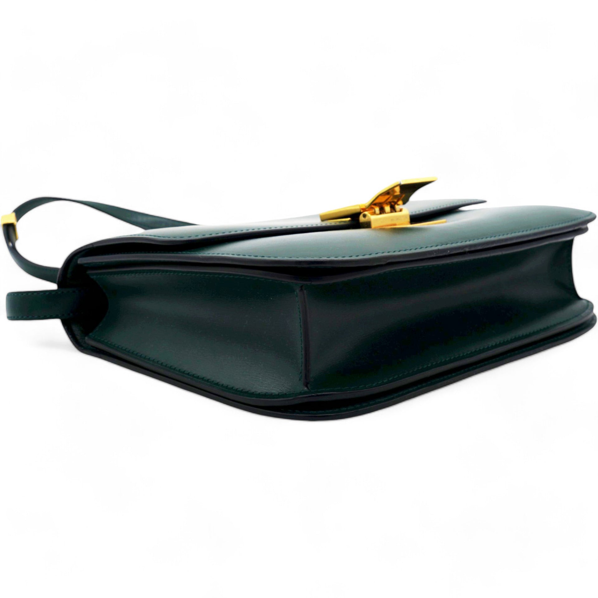  Celine Spazzolato Calfskin Classic Box Medium Flap Bag Dark Green 