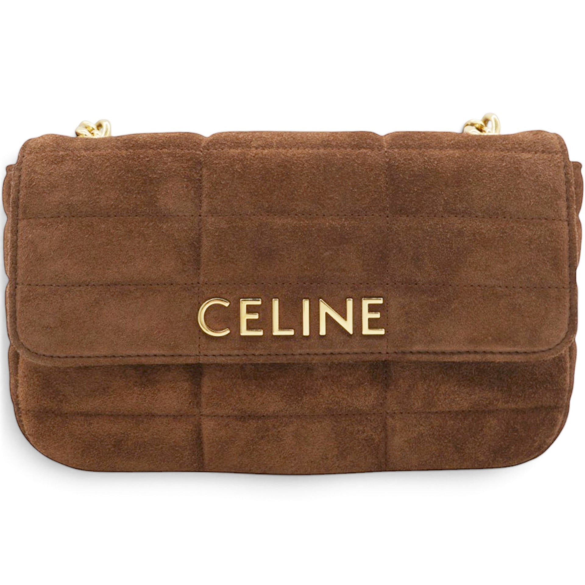 Celine Suede Matelasse Quilted Chain Shoulder Bag Brown 