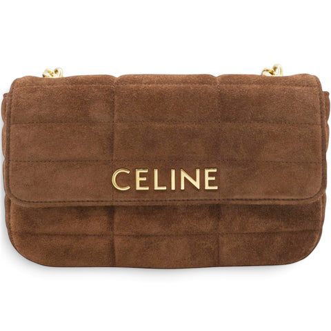 Celine Suede Matelasse Quilted Chain Shoulder Bag Brown 