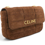 Celine Suede Matelasse Quilted Chain Shoulder Bag Brown 