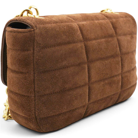 Celine Suede Matelasse Quilted Chain Shoulder Bag Brown 