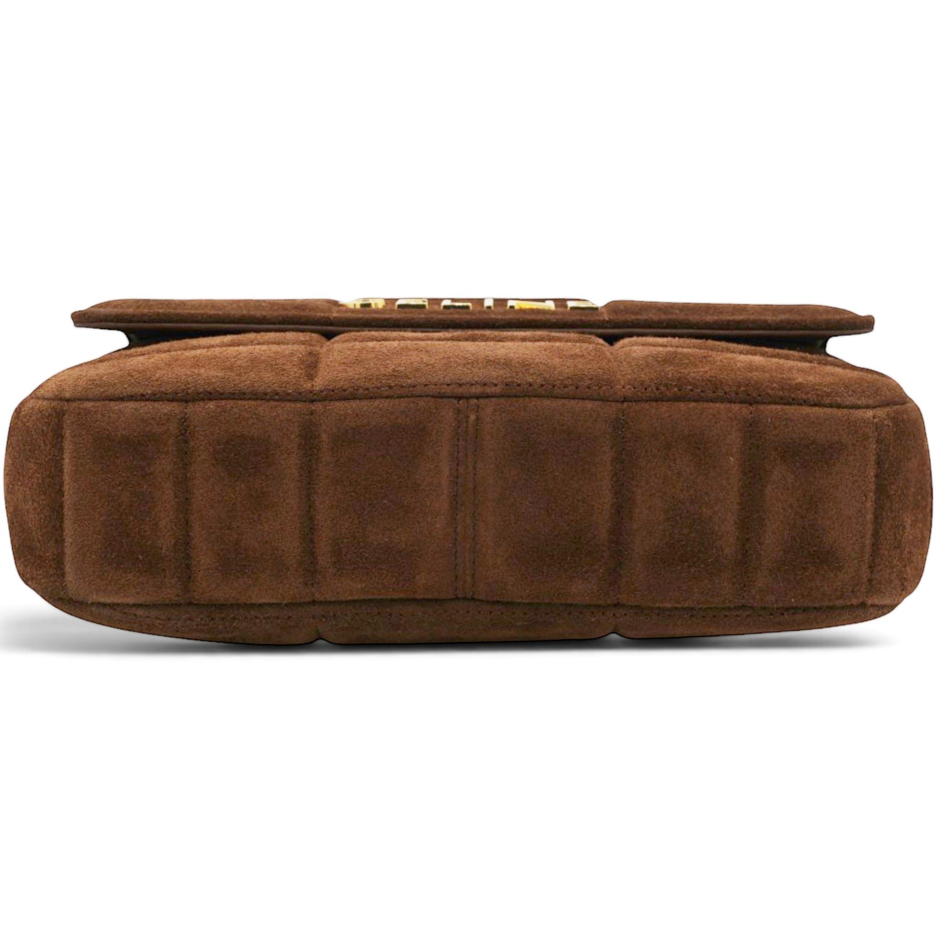 Celine Suede Matelasse Quilted Chain Shoulder Bag Brown 