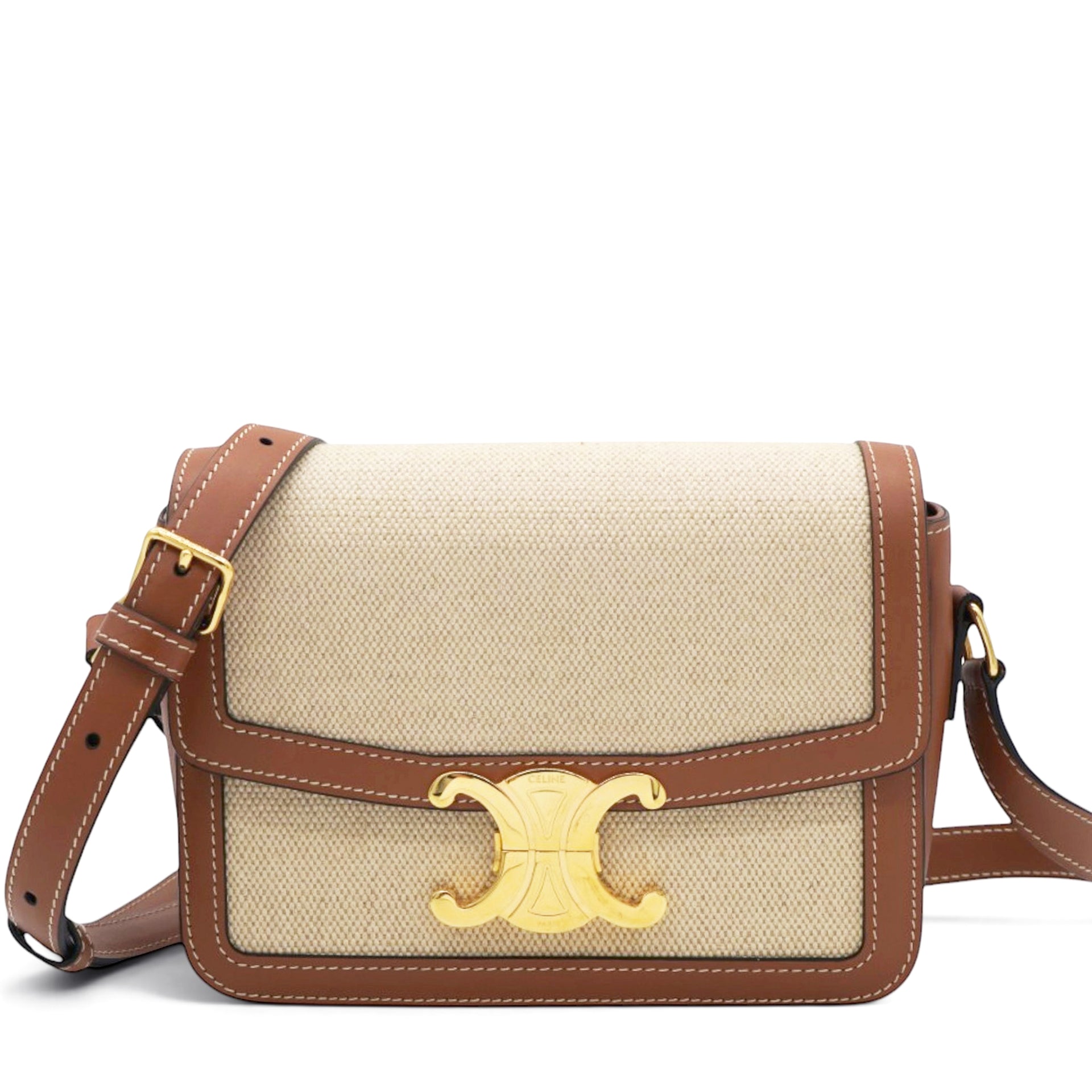 Celine Textile Natural Calfskin Teen Triomphe White Tan 