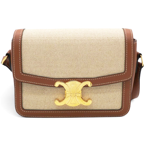 Celine Textile Natural Calfskin Teen Triomphe White Tan 